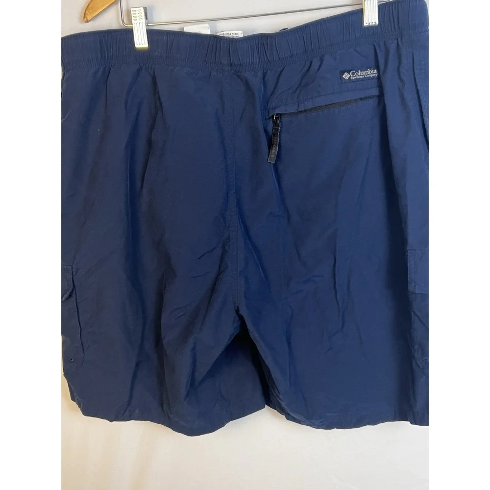 Columbia Mens Navy Blue Packable Cargo Shorts Elastic‎ Waist Belted Outdoor L